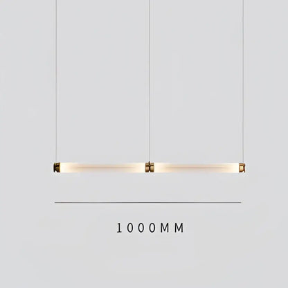 DecorBites luna glass tube chandelier with warm glow and minimalist brass-finished ends for kitchen or dining lighting