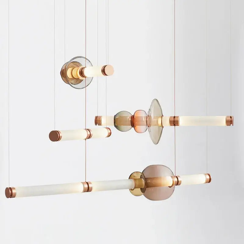 Modern DecorBites luna glass tube chandelier with frosted glass tubes copper accents and amber green elements