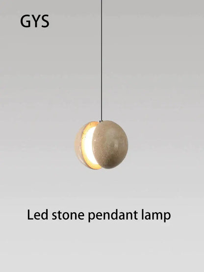 Decorbites lunar stone small concrete pendant chandelier with warm led glow and black cord for bedroom lighting