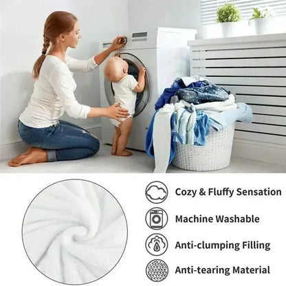 White plush DecorBites™ luxe faux rabbit fur weighted double blanket with soft texture and machine-washable filling