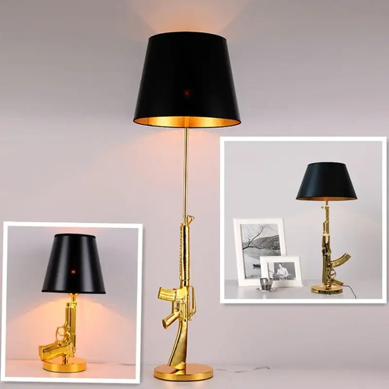 DecorBites Luxe gold ak47 led floor lamp with black conical shade for modern living room and bedroom decor