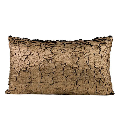 Rectangular cushion cover with textured bark-like surface in earthy brown tones from decorbites luxe gold collection