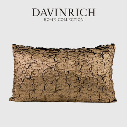 Brown textured cushion cover with bark-like surface from decorbites luxe gold foil fabric texture collection