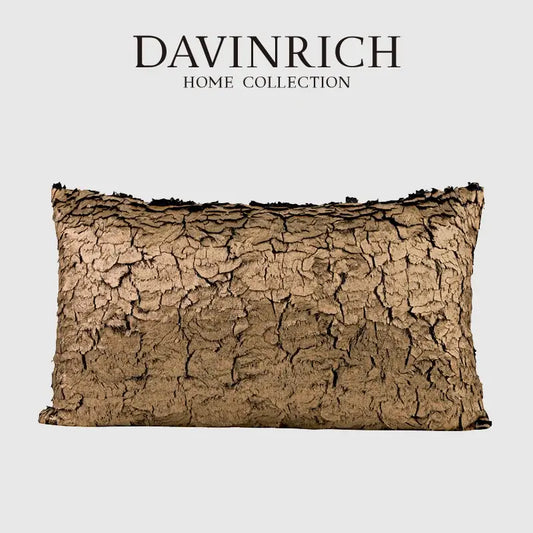 Brown textured cushion cover with bark-like surface from decorbites luxe gold foil fabric texture collection