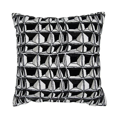 Black and white geometric patterned decorbites luxe hotel pillowcase with textured woven fabric for sofas and living rooms