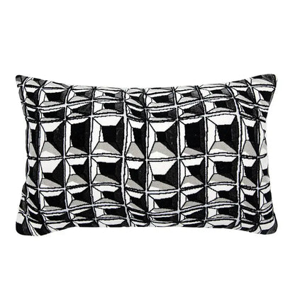 Black and white geometric patterned decorbites luxe hotel rectangular pillow with textured embroidered design for sofas