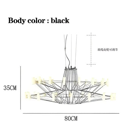 Black metal decorbites luxe iron wire round chandelier with adjustable hanging length and starburst design for living room