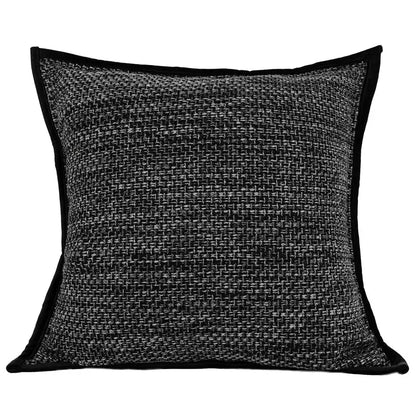 Black and gray tweed decorbites luxe linen blend cushion cover with contrasting black velvet trim 50x50cm square pillow case