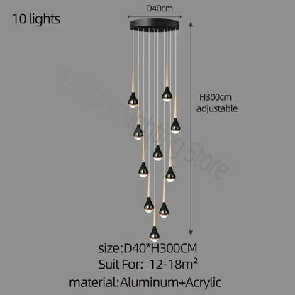 Black pendant decorbites luxe loft chandelier with ten teardrop lights on adjustable aluminum base for modern living spaces