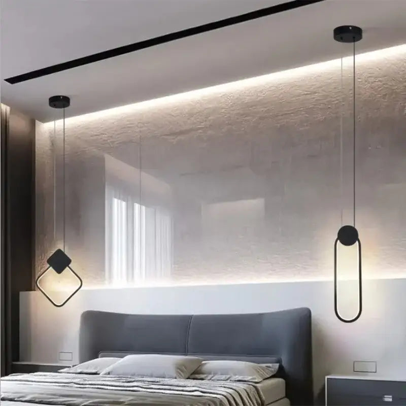 Modern black pendant light with geometric shapes from decorbites™ luxe nordic circle lamp for home decor and ambiance