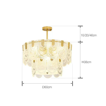 Gold-toned decorbites luxe palace ceiling chandelier with cascading translucent fan-shaped glass panels for elegant lighting