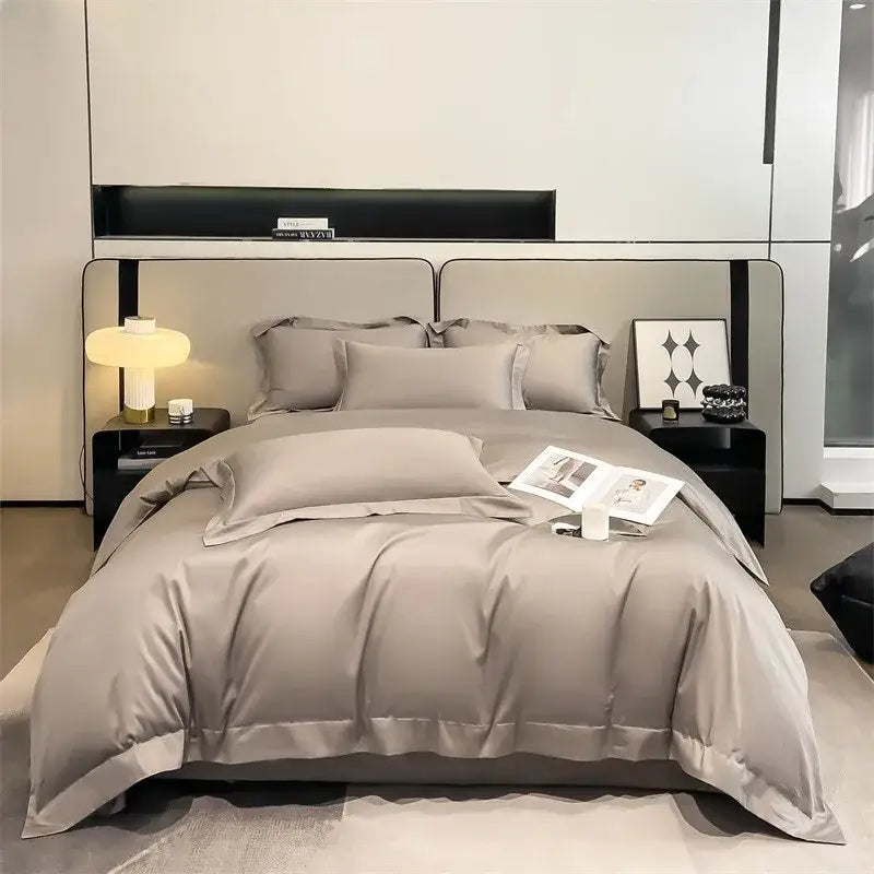 Decorbites™ luxurious 1000tc egyptian cotton duvet cover set in gray satin with matching fitted sheet and piece duvet cover