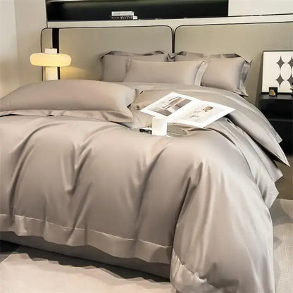 The decorbites™ luxurious 1000tc egyptian cotton duvet cover set in satin-like gray with subtle piping edges