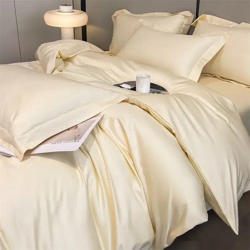 Cream-colored satin decorbites™ luxurious 1000tc egyptian cotton bedding set with smooth duvet cover and fitted sheet