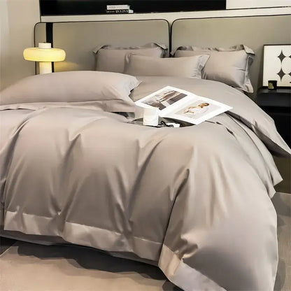 Decorbites™ luxurious 1000tc egyptian cotton duvet cover in sleek gray satin with crisp stitching and subtle sheen