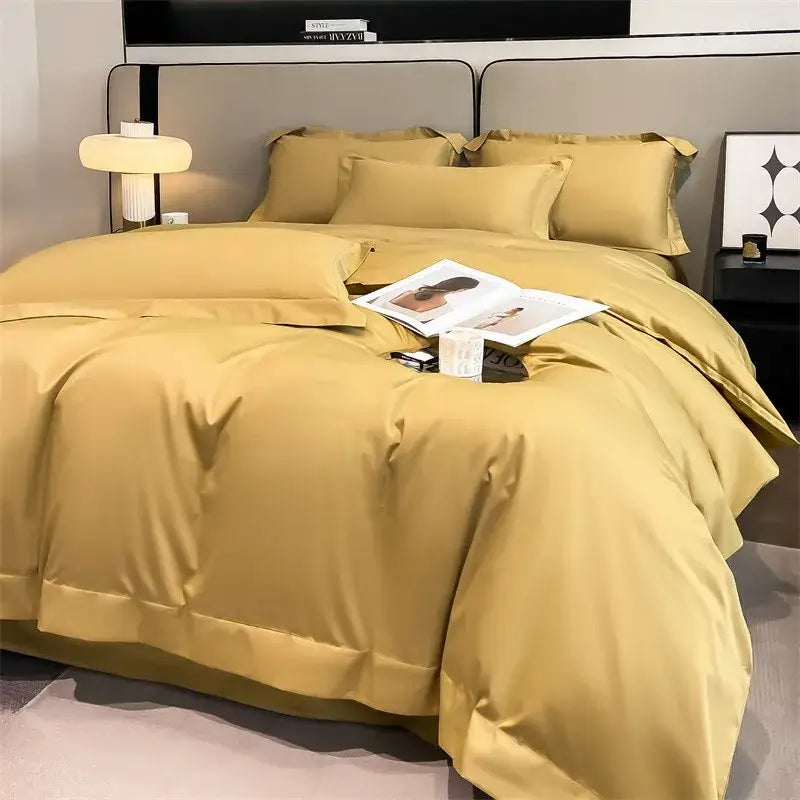 Golden satin decorbites™ luxurious 1000tc egyptian cotton bedding set with smooth duvet cover and fitted sheet texture