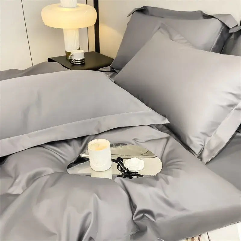 Gray satin pillowcases with smooth glossy finish from DecorBites™ luxurious 1000TC Egyptian cotton duvet cover set