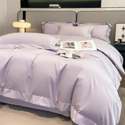 Lavender satin duvet cover set with matching pillowcases and fitted sheet from decorbites luxurious 1000tc egyptian cotton bedding set