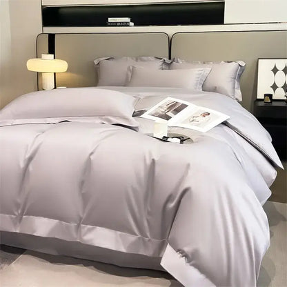 Luxury gray satin duvet cover set with matching pillowcases and fitted sheet from decorbites 1000tc egyptian cotton bedding set
