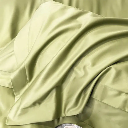 A luxurious sage green satin pillowcase from DecorBites™ 1000TC Egyptian cotton bedding set with smooth glossy finish