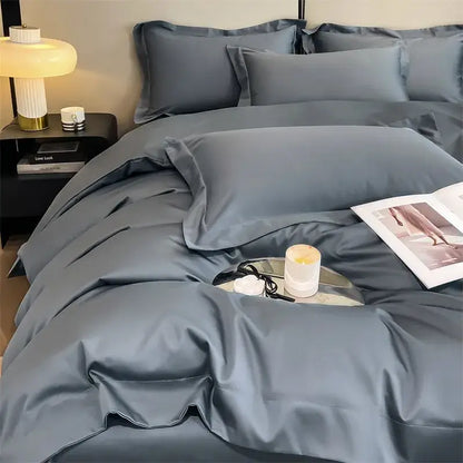 Satin gray decorbites™ luxurious 1000tc egyptian cotton bedding set with smooth duvet cover and fitted sheet pieces