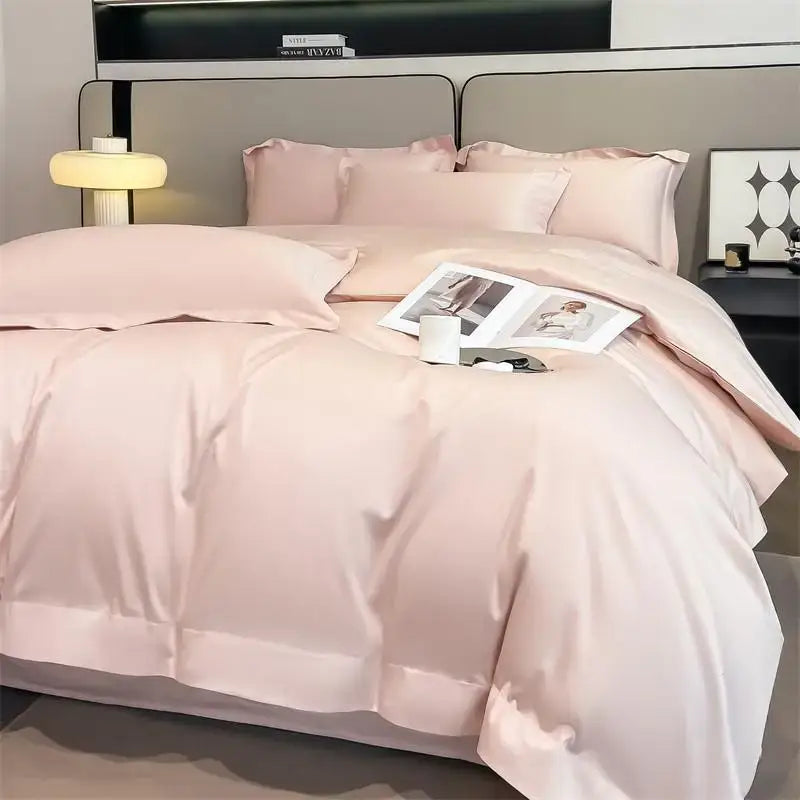 Soft blush pink satin duvet cover set with fitted sheet by decorbites™ 1000tc egyptian cotton bedding set