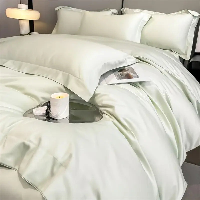 Decorbites™ luxurious 1000tc egyptian cotton duvet cover set in soft pale green with fitted sheet and matching pillows