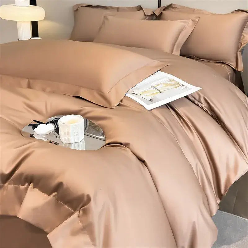 Decorbites™ luxurious 1000tc egyptian cotton taupe satin duvet cover set with fitted sheet and matching pillowcases