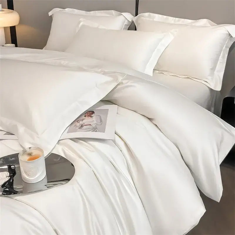 White satin decorbites™ luxurious 1000tc egyptian cotton bedding set with smooth duvet cover and fitted sheet