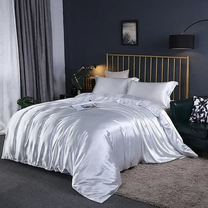 Silky white satin duvet cover from decorbites™ luxurious bedding set with smooth reflective finish and premium softness