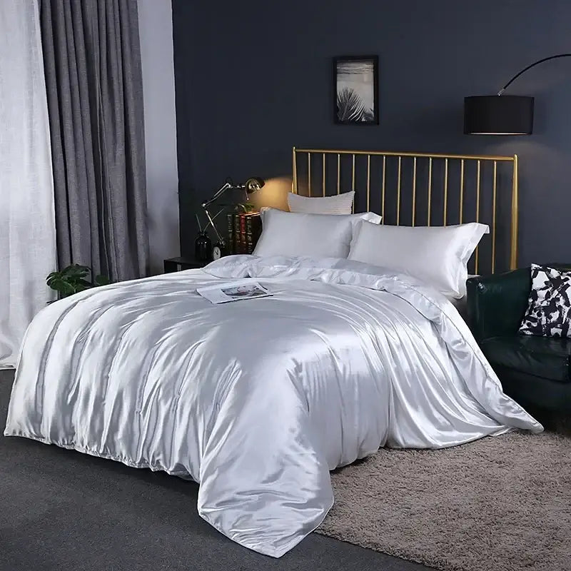 Silky white satin duvet cover from decorbites luxurious bedding set with smooth reflective finish for width bed