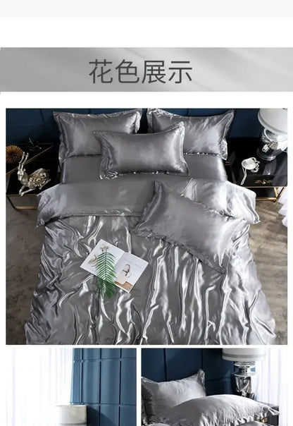 Decorbites™ luxurious bedding set in silver satin with glossy finish and ruffled edges pcs suitable for bed sheet and duvet cover