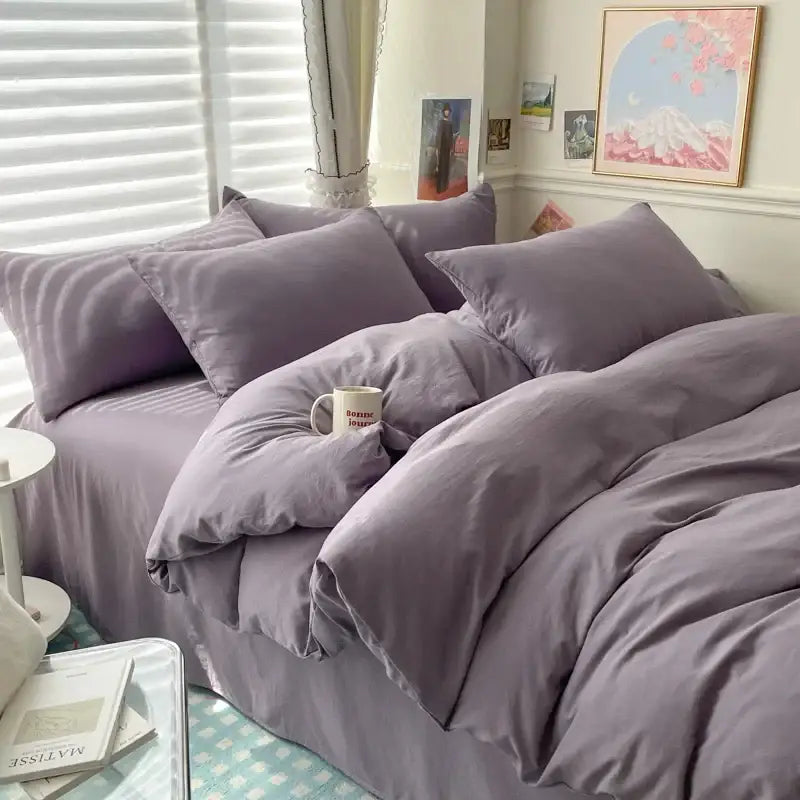 DecorBites™ plush lavender cotton bedding set with a soft satin-like finish for single and couple beds including duvet cover