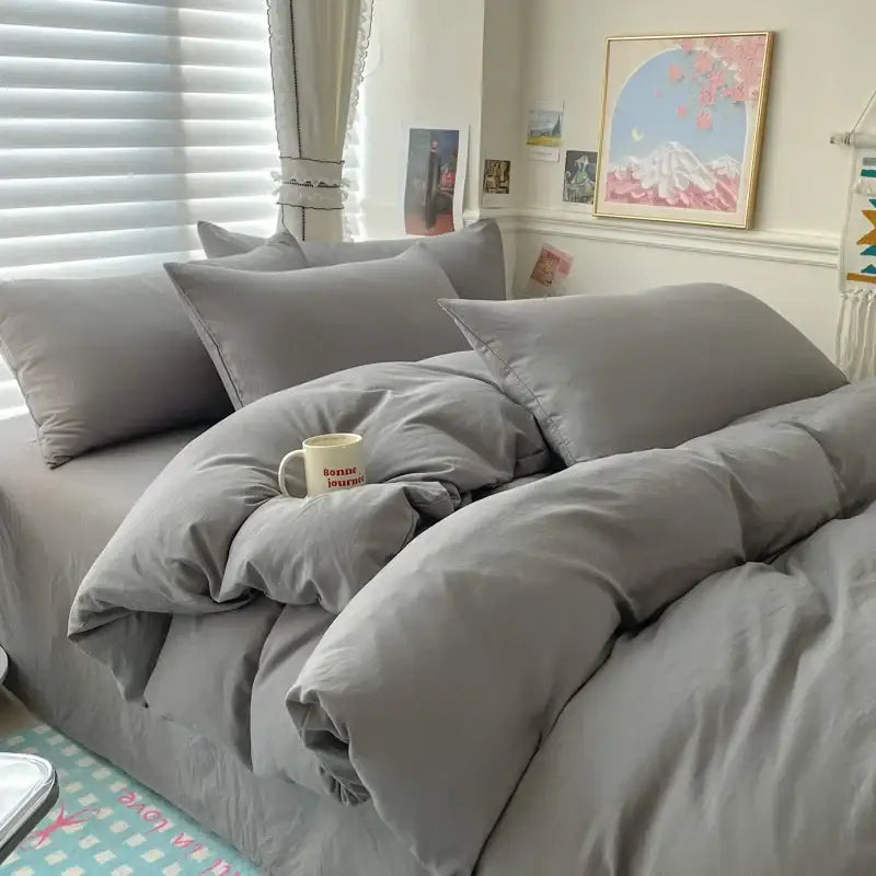 Decorbites™ luxurious cotton bedding set with plush gray duvet cover and matching pillows for single and couple beds
