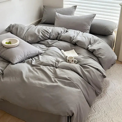 Gray decorbites™ luxurious cotton bedding set with soft smooth texture and matching pillows in various sizes