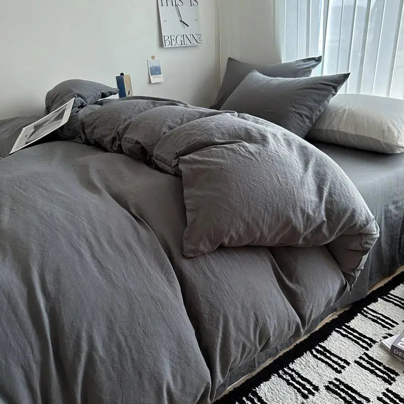 Gray textured cotton duvet cover set with matching pillows from decorbites luxurious cotton bedding set various sizes