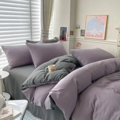 DecorBites Luxurious cotton bedding set with soft plush fabric featuring a purple and gray duvet cover pcs bed sheet