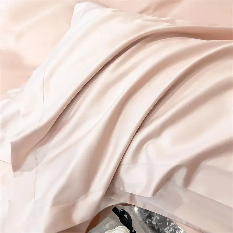 Decorbites™ luxurious egyptian cotton fitted sheet in blush pink satin with smooth lustrous finish for bedding set