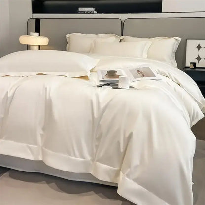 White satin duvet cover with smooth glossy finish and stitched edges from decorbites™ luxurious 1000tc cotton bedding set