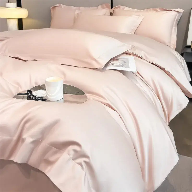Decorbites™ luxurious egyptian cotton bedding set 1000tc ultra soft blush pink satin duvet cover and fitted sheet