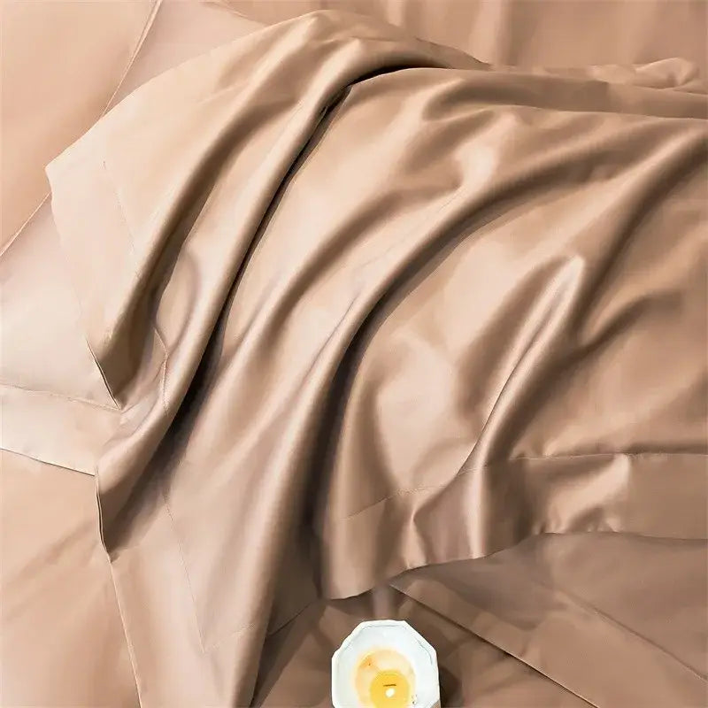 Beige satin duvet cover and fitted sheet from decorbites™ luxurious egyptian cotton bedding set 1000tc ultra soft