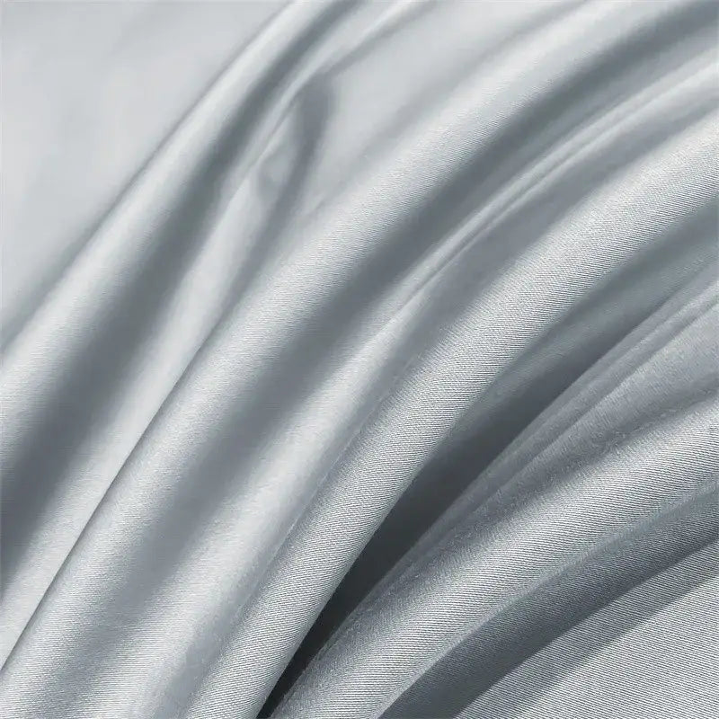 Silky silver decorbites™ luxurious egyptian cotton duvet cover with subtle vertical ribbing and smooth reflective surface
