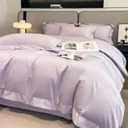 Lavender satin duvet cover set with matching pillowcases featuring smooth glossy finish and elegant stitched detailing in decorbites™ 1000tc egyptian cotton bedding set