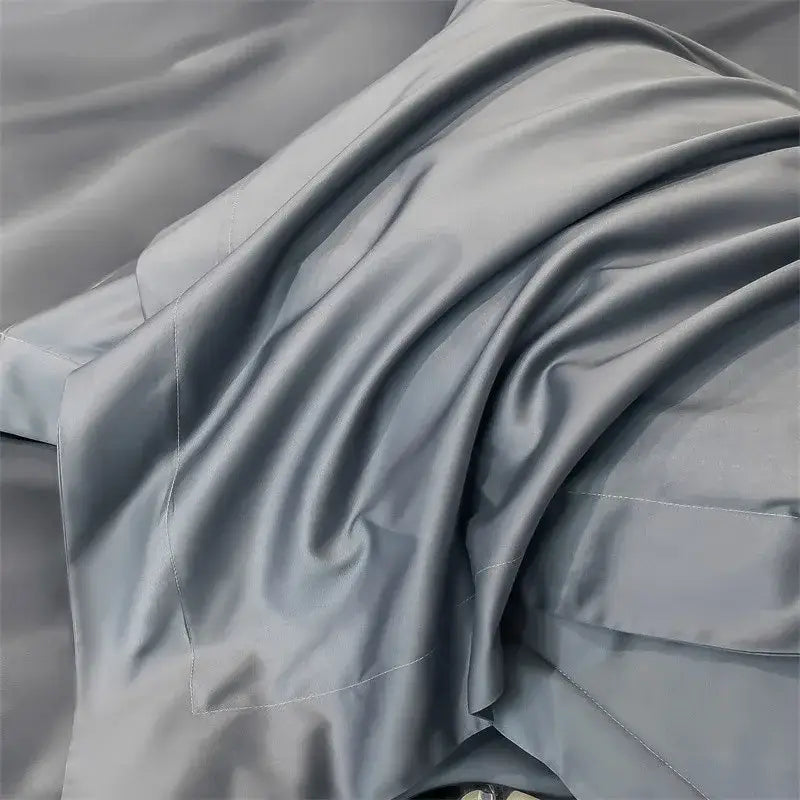 Gray satin fitted sheet with subtle sheen and fine stitching from decorbites™ luxurious egyptian cotton 1000tc bedding set