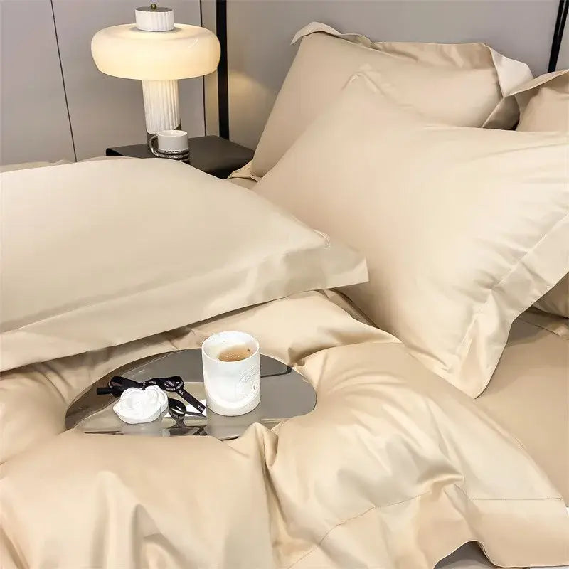 Cream-colored DecorBites™ luxurious Egyptian cotton bedding set 1000TC with ultra soft duvet cover and fitted sheet
