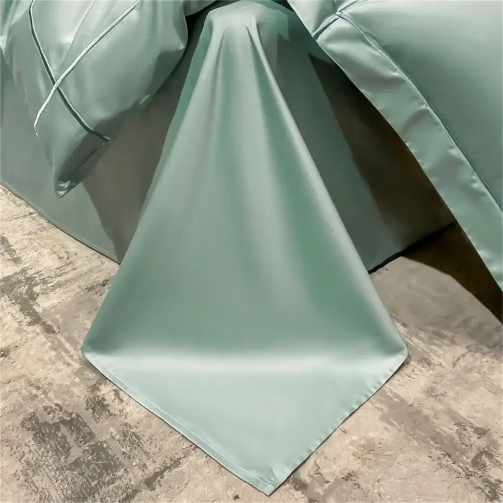 A satin-like mint green egyptian cotton duvet cover with subtle stitched detailing from DecorBites™ bedding set