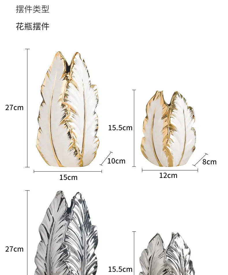 DecorBites™ luxurious gold ceramic leaf-shaped vases in white with detailed veining for elegant home decor