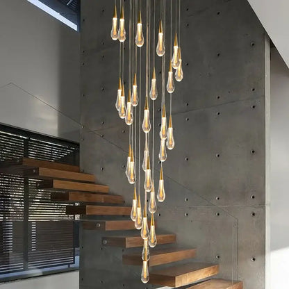 DecorBites™ luxurious gold crystal chandelier with clear glass teardrop shades for staircase modern crystal light