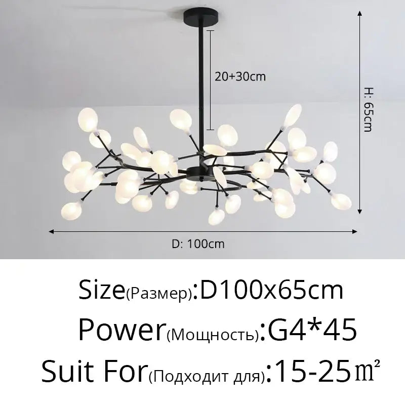 Black metal led chandelier with delicate branch like arms holding frosted glass globes in luxurious golden led style