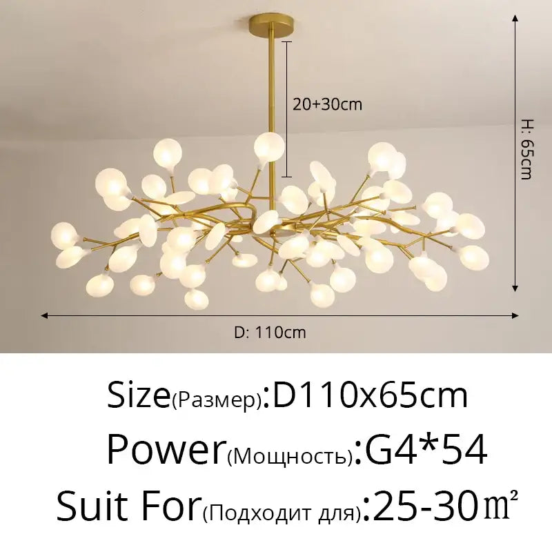 DecorBites™ luxurious golden led chandelier with gold-toned branch design and frosted glass globe lights for home